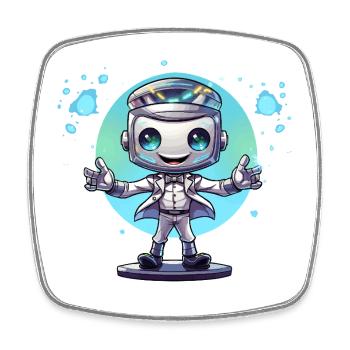 Small space robot in a suit - Square fridge magnet - white - Front