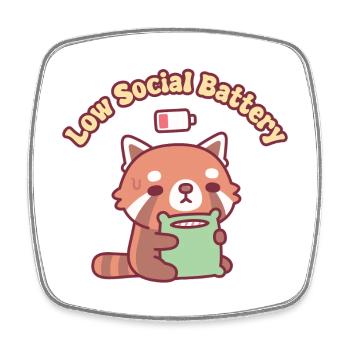 Cute Red Panda Born With Low Social Battery - Square fridge magnet - white - Front
