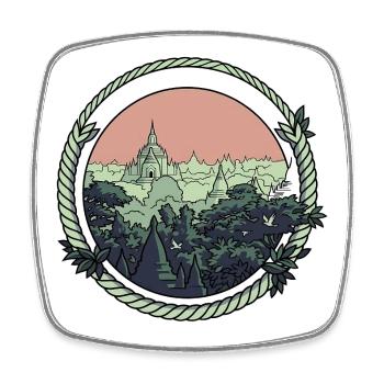 Pagoda Comic Style - Square fridge magnet - white - Front