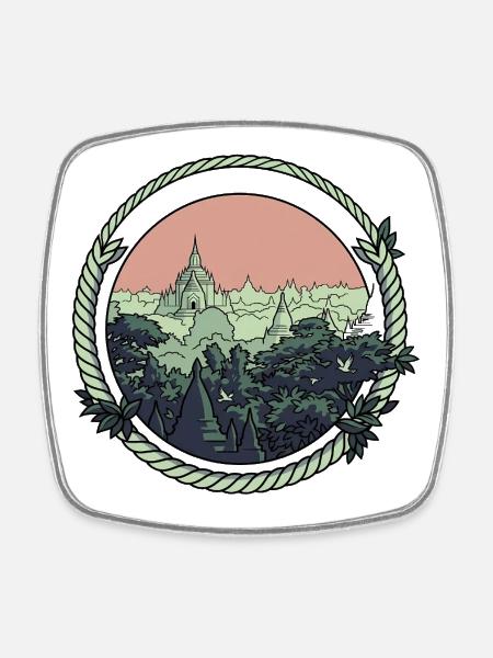 Pagode Comic-Style - Viereckiger Kühlschrankmagnet - Weiß