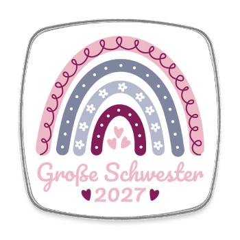 Große Schwester 2027 Boho Regenbogen pastell - Viereckiger Kühlschrankmagnet - Weiß - Vorne