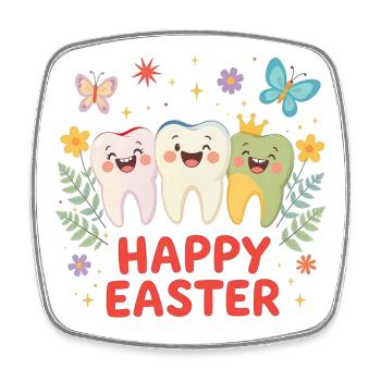Joyeuses dents de Pâques – T-shirt dessin animé mignon - Magnet carré - blanc - Devant