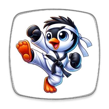 Mignons Penguin Karate Kick Arts Martiaux - Magnet carré - blanc - Devant