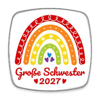 Große Schwester 2027 Boho Regenbogen bunt - Viereckiger Kühlschrankmagnet - Weiß - Vorne