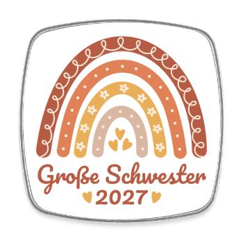 Große Schwester 2027 Boho Regenbogen  - Viereckiger Kühlschrankmagnet - Weiß - Vorne