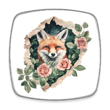 Fuchs mit Rosen Vintage - Viereckiger Kühlschrankmagnet - Weiß - Vorne