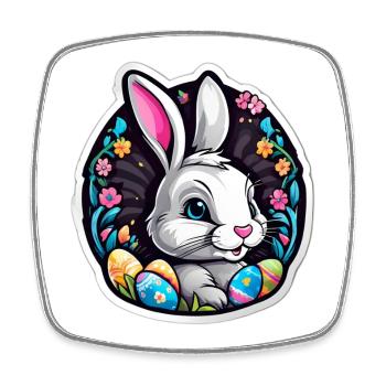 Lapin printanier et œufs colorés - Magnet carré - blanc - Devant