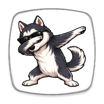 Dabbing Husky - Square fridge magnet - white - Front