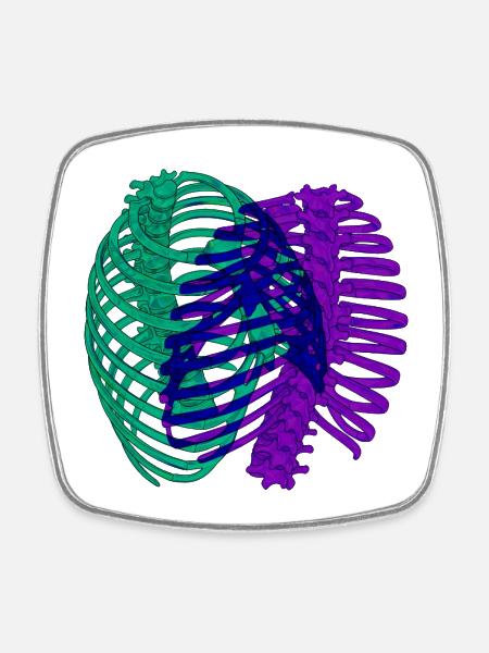 Dual chromatic ribcage - Square fridge magnet - white