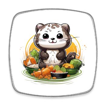 Kitchen panda at the feast - Square fridge magnet - white - Front