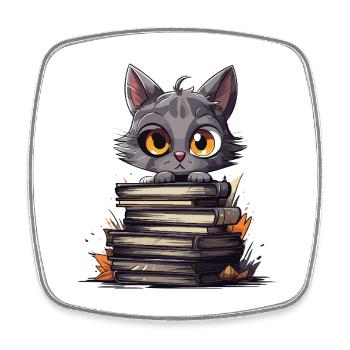 Des chatons sur des piles de livres - Magnet carré - blanc - Devant