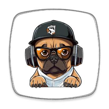 DJ chien avec casque - Magnet carré - blanc - Devant