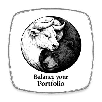 Börse Yin Yang: Bulle & Bär Balance your Portfolio - Viereckiger Kühlschrankmagnet - Weiß - Vorne