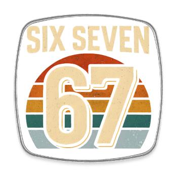 Six Seven 67 Italian Brainrot Retro Sunset Meme - Square fridge magnet - white - Front