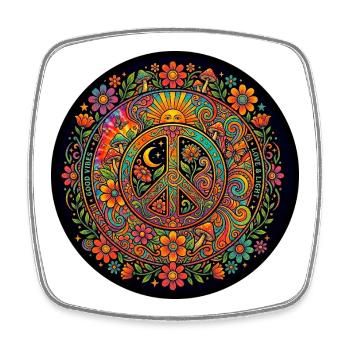 Peace Love Nature Hippie - Square fridge magnet - white - Front