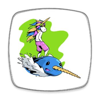 Surfer-Einhorn - Viereckiger Kühlschrankmagnet - Weiß - Vorne