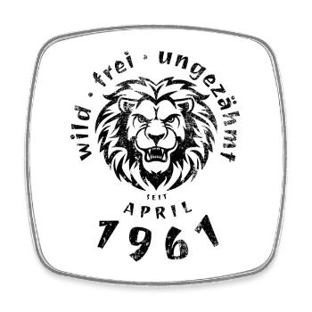 65. Geburtstag Wild, frei, ungezähmt seit 04/1961 - Viereckiger Kühlschrankmagnet - Weiß - Vorne