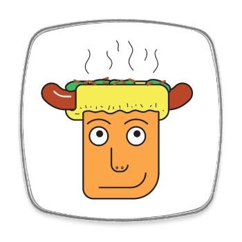 Franken-Bun: Der Hotdog-Kopf-Cartoon - Viereckiger Kühlschrankmagnet - Weiß - Vorne