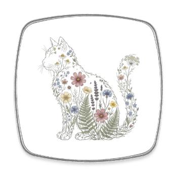 Floral Cat Silhouette Cat Mom Plant Mom V - Viereckiger Kühlschrankmagnet - Weiß - Vorne