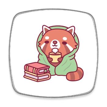 Un mignon panda roux qui se détend avec du thé et des livres - Magnet carré - blanc - Devant