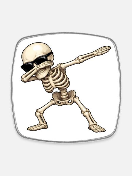 Dabbing Skeleton - Square fridge magnet - white