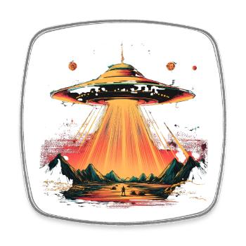 UFO arc over mountains - Square fridge magnet - white - Front