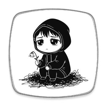 Child Hoodie Faded Flower Sadness - Square fridge magnet - white - Front