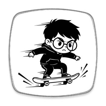 Kids Skateboard Hoodie Black White - Square fridge magnet - white - Front