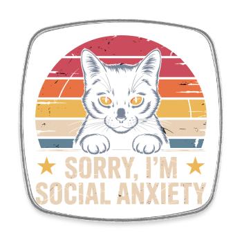 Anxiété sociale du chat noir rétro - Magnet carré - blanc - Devant