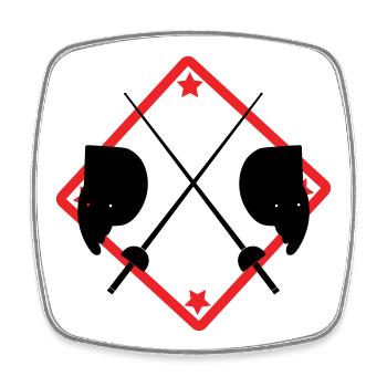 Fechtlogo-Masken und rote Kreuzklingen - Viereckiger Kühlschrankmagnet - Weiß - Vorne
