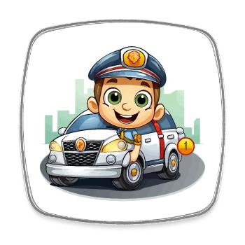 Kleiner Polizist im Abenteuerauto - Viereckiger Kühlschrankmagnet - Weiß - Vorne