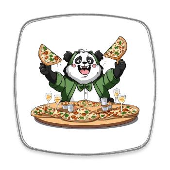 Panda Pizza Fest - Viereckiger Kühlschrankmagnet - Weiß - Vorne