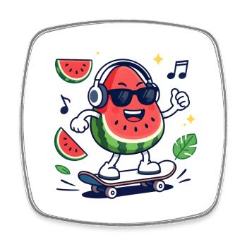 Pastèque Rythmée en Skate - Magnet carré - blanc - Devant