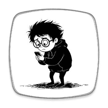 Child Hoodie Smartphone Solitude Manga - Square fridge magnet - white - Front