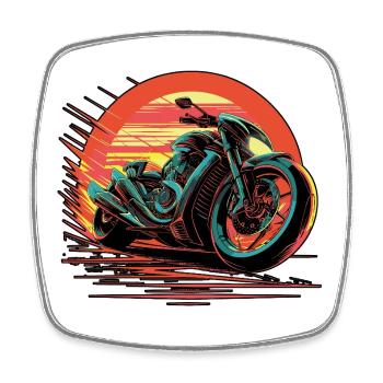 Sport-Moto-Motor in Blautönen und fährt schnell bei Sonnenuntergang - Viereckiger Kühlschrankmagnet - Weiß - Vorne