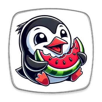 Pingouin avec pastèque fruit d’été - Magnet carré - blanc - Devant