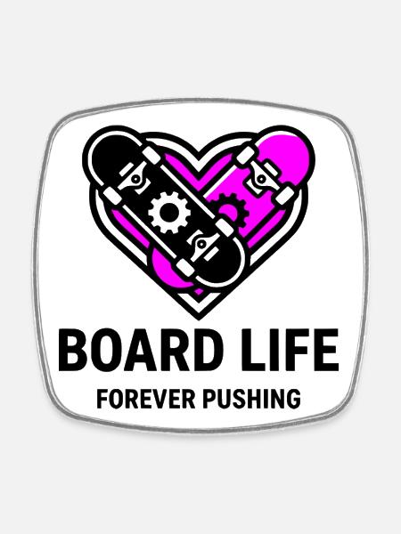 Board Life, Stylish Skater Shirt, Hoodie, Bag - Square fridge magnet - white