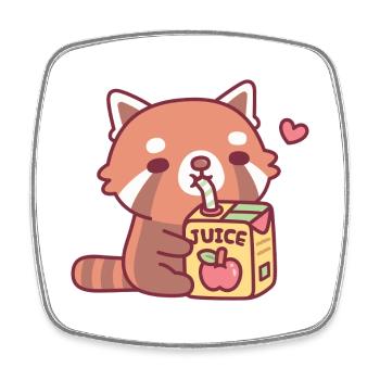 Cute Red Panda Loves Apple Juice - Square fridge magnet - white - Front