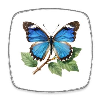 Papillon bleu sur branche - Magnet carré - blanc - Devant