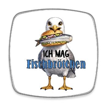 Möwe mit Fischbrötchen Illustration - Viereckiger Kühlschrankmagnet - Weiß - Vorne