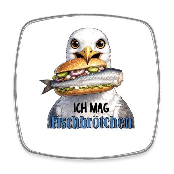 Fischbrötchen Möwe Humor - Viereckiger Kühlschrankmagnet - Weiß - Vorne