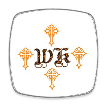 Orange-Gotik-Kreuzornament mit Initialen - Viereckiger Kühlschrankmagnet - Weiß - Vorne