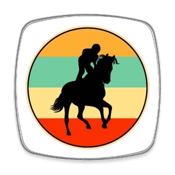 Jockey rétro de courses de chevaux Vintage Sunset Silhouett - Magnet carré - blanc - Devant