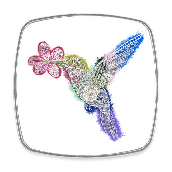 Colibri Zentangle avec fleur - Magnet carré - blanc - Devant