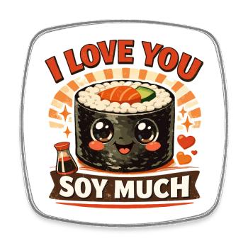 Kawaii Sushi Retro-Print: I love you soy much - Viereckiger Kühlschrankmagnet - Weiß - Vorne