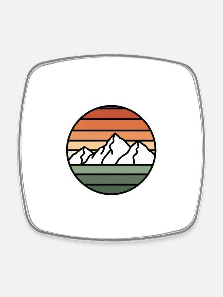 Sunset Mountains Retro Circle - Square fridge magnet - white