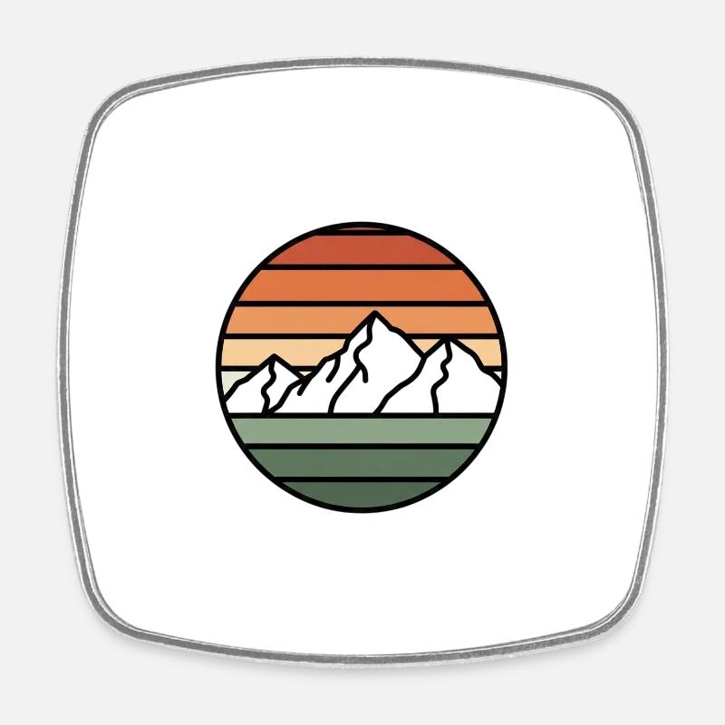Sunset Mountains Retro Circle - Square fridge magnet - white