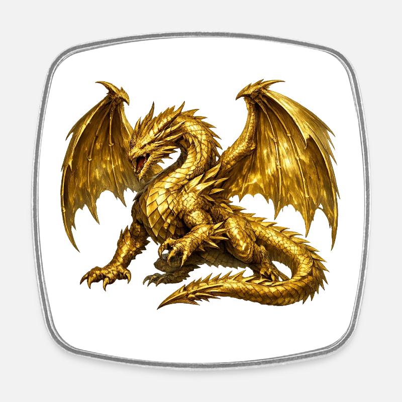 Golden Dragon - Square fridge magnet - white