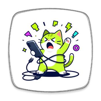 Overwhelmed funny geek chat with phone - Square fridge magnet - white - Front