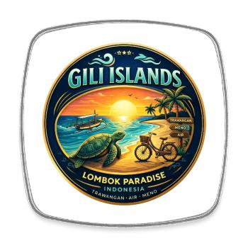 Gili Islands Sunset Turtle Tee - Square fridge magnet - white - Front